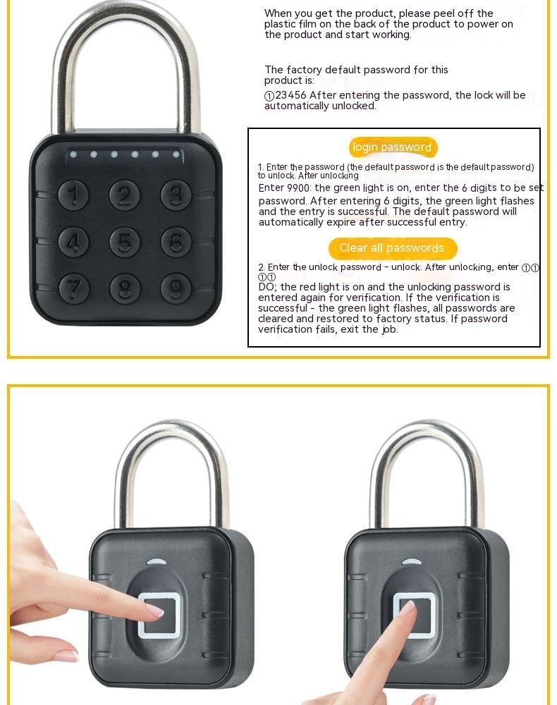 Fingerprint padlock for cabinet door and household use