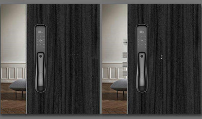 Electronic door lock entry code lock security design on a modern door in a stylish interior.